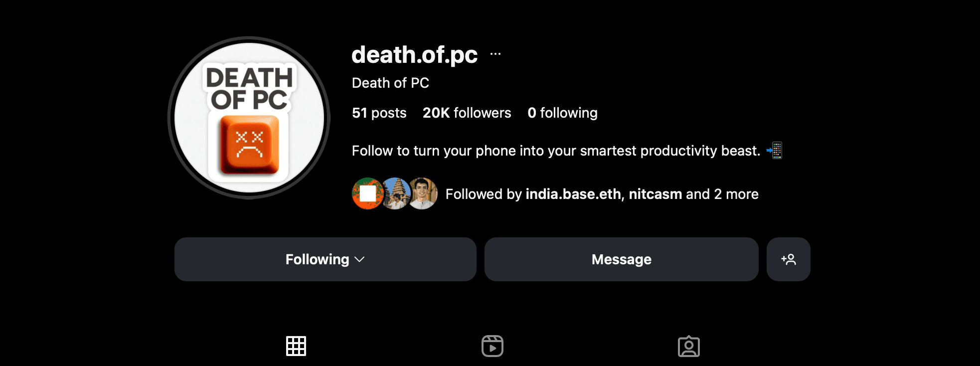 Death of PC Instagram channel preview